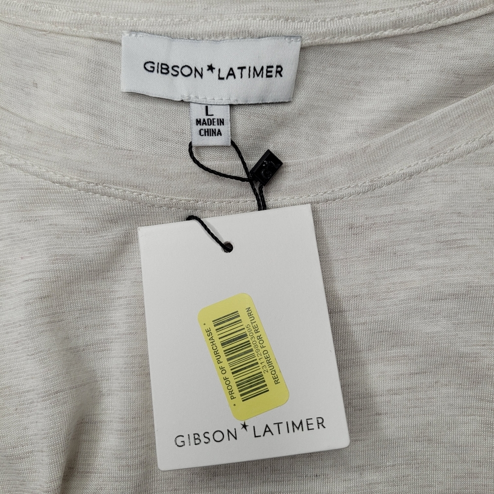 Gibson Latimer Top Women's Oatmeal Size Large Long Sleeve Casual Curved Hem - Picture 4 of 12